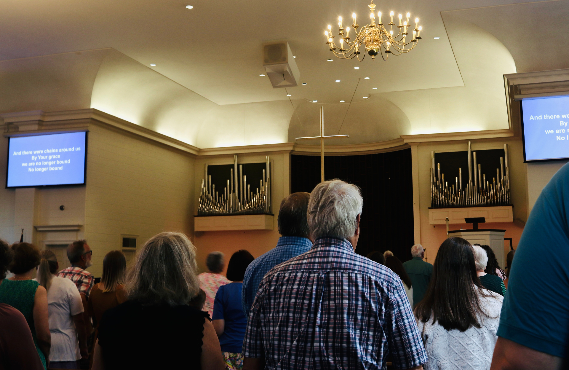 Welborne UMC worship gathering welcoming visitors on a Sunday morning